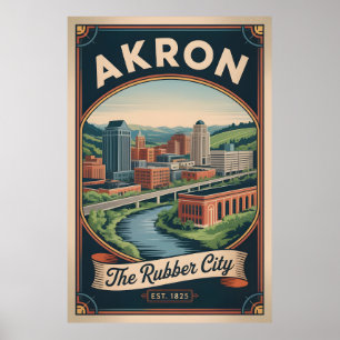 Póster Ilustración de cartel de viaje retro de Akron Ohio