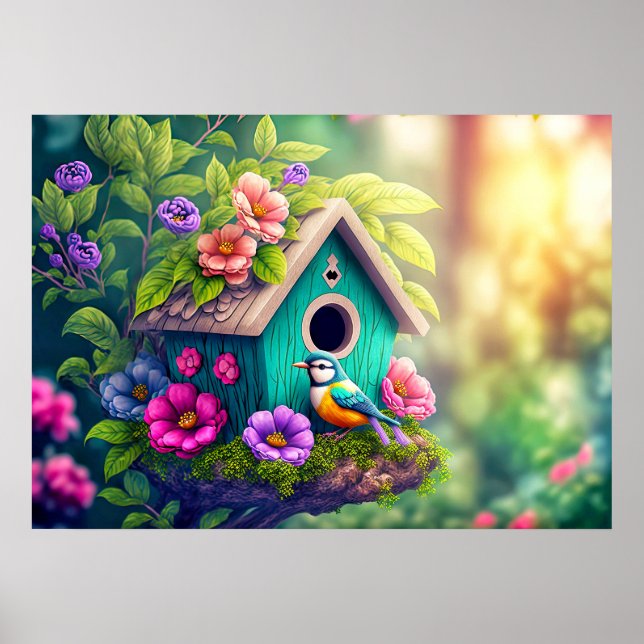 Póster Ilustración de casa de pájaros para observadores d (Frente)