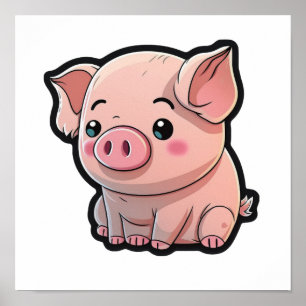 Póster ilustracion de cerdo personalizado