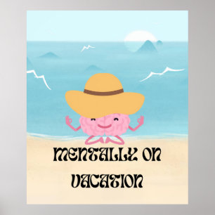 Póster Ilustración de cerebro meditando en la playa linda