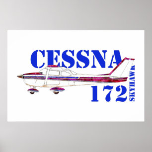 Póster Ilustración de Cessna 172 Skyhawk con texto en neg