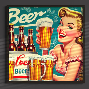 Póster Ilustracion de Chica de cerveza de época