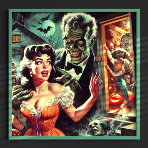 Póster Ilustracion de Chica de horror de pulpa de época