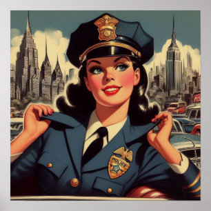 Póster Ilustracion de Chica de policía de época