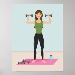 Póster Ilustración de chica en forma haciendo ejercicio l