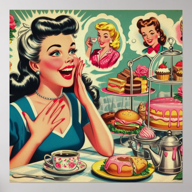 Póster Ilustracion de Chica retro de comida ligera (Frente)
