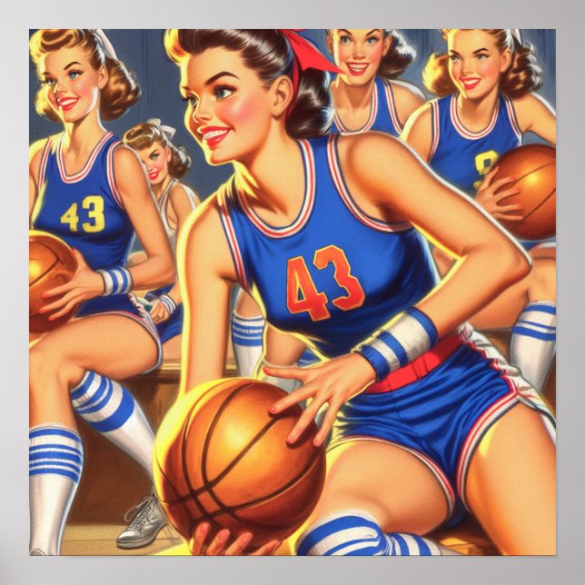 Póster Ilustracion de Chicas de baloncesto de época (Frente)