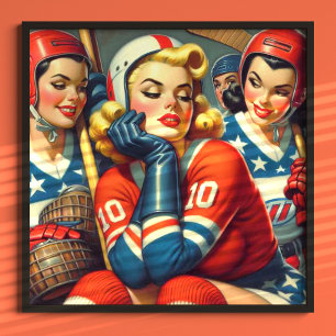 Póster Ilustracion de Chicas de hockey de época
