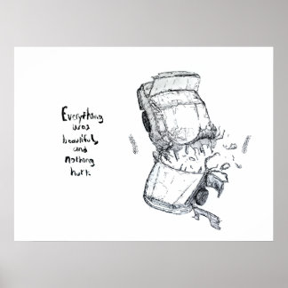 Póster Ilustracion de choque de coche con cita de Kurt Vo