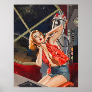 Póster Ilustracion de ciencia ficción vintage - Robot Cap