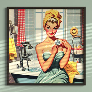 Póster Ilustracion de clavija de baño retro suave