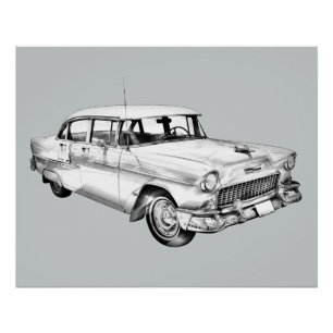 Póster Ilustración de coche antiguo Chevrolet Bel Air 195