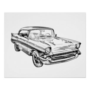 Póster Ilustración de coche clásico Chevy Bel Air de 1957