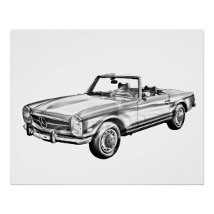 Póster Ilustracion de coche convertible Mercedes Benz 280