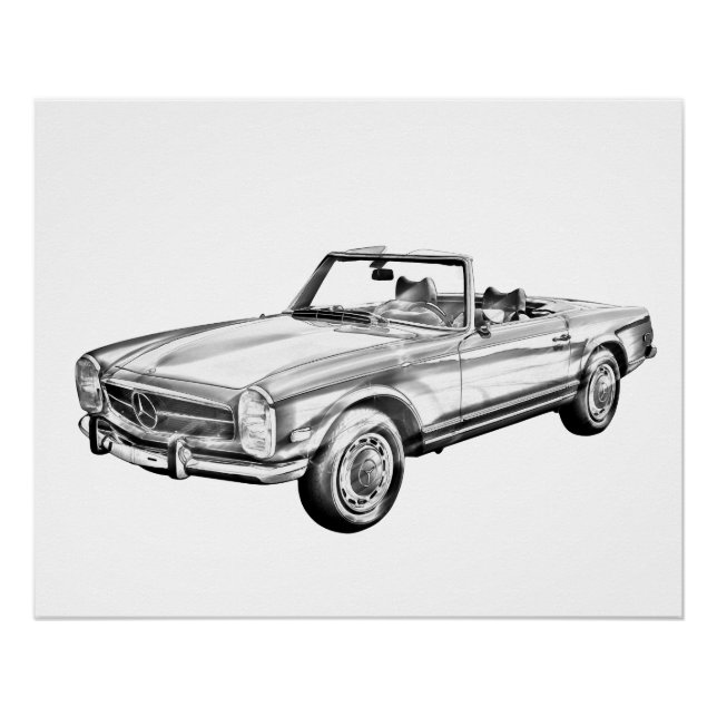 Póster Ilustracion de coche convertible Mercedes Benz 280 (Anverso)