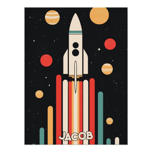 Póster Ilustracion de cohete espacial retro (Anverso)
