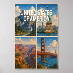 Póster Ilustración de collage de Estados Unidos Viajes Ar
