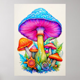 Póster Ilustracion de Collage de hongos boscosos