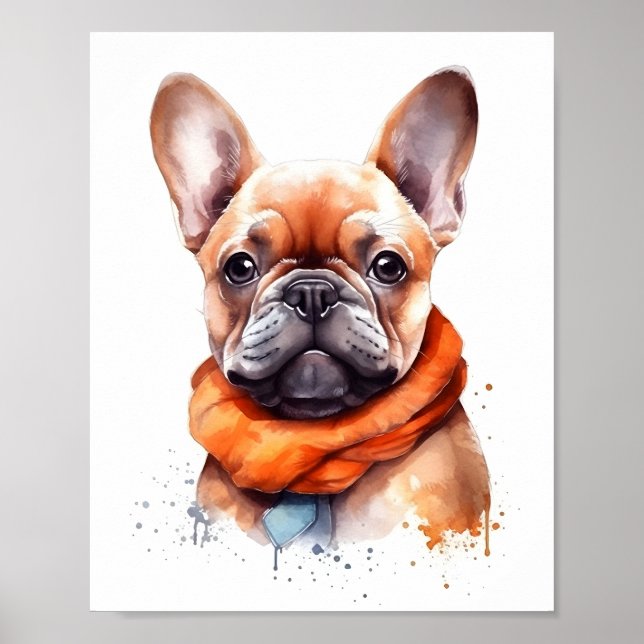 Póster Ilustracion de color de agua Bulldog francés Masco (Frente)