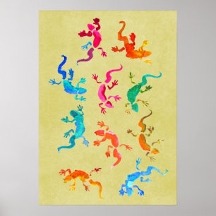 Póster Ilustracion de color geckos