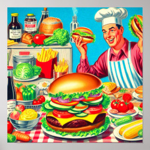 Póster Ilustracion de cómics Retro Hamburger