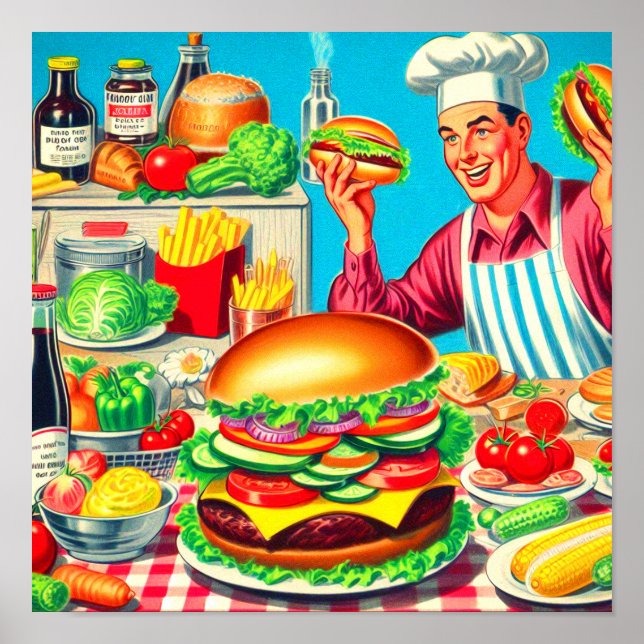 Póster Ilustracion de cómics Retro Hamburger (Frente)