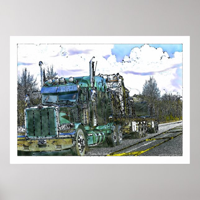Póster Ilustracion de conducción de camiones Green Freigh (Frente)