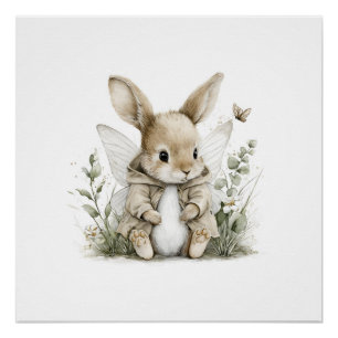 Póster Ilustración de conejito hada en acuarela dulce