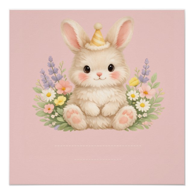 Póster Ilustración de conejito silvestre con flores paste (Anverso)