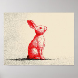 Póster Ilustración de conejo rojo - Anima vintage minimal