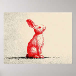 Póster Ilustración de conejo rojo - Anima vintage minimal