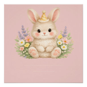Póster Ilustración de conejo silvestre con flores pastel