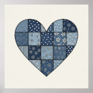 Póster Ilustración de corazón de patchwork de mezclilla a