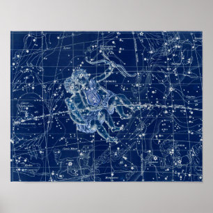 Póster Ilustracion de cosecha Gemini Zodiac Rótulo