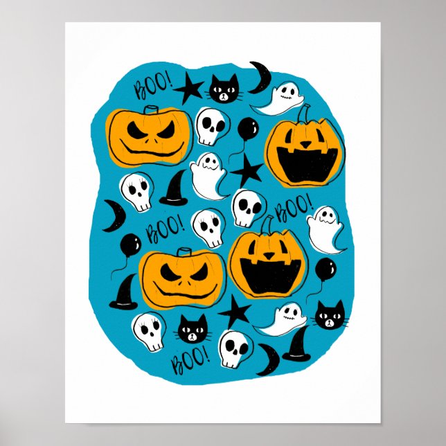 Póster Ilustracion de criaturas de Halloween (Frente)