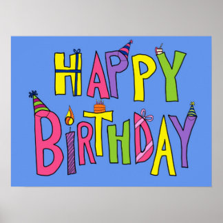 Póster Ilustracion de cumpleaños feliz y colorido