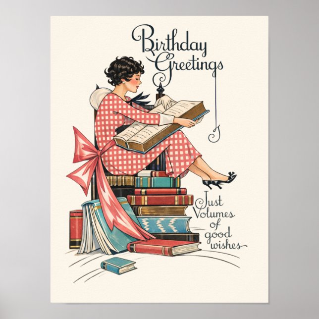 Póster Ilustración de cumpleaños para amante de libros an (Frente)