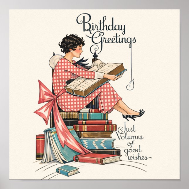 Póster Ilustración de cumpleaños para amantes de libros a (Frente)
