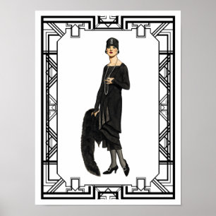 Póster Ilustracion de destello blanco y negro vintado