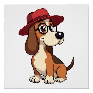 Póster Ilustración de dibujo animado de Basset Hound vint