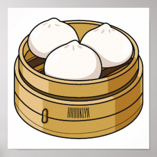 Póster Ilustración de dibujos animados de dim sum