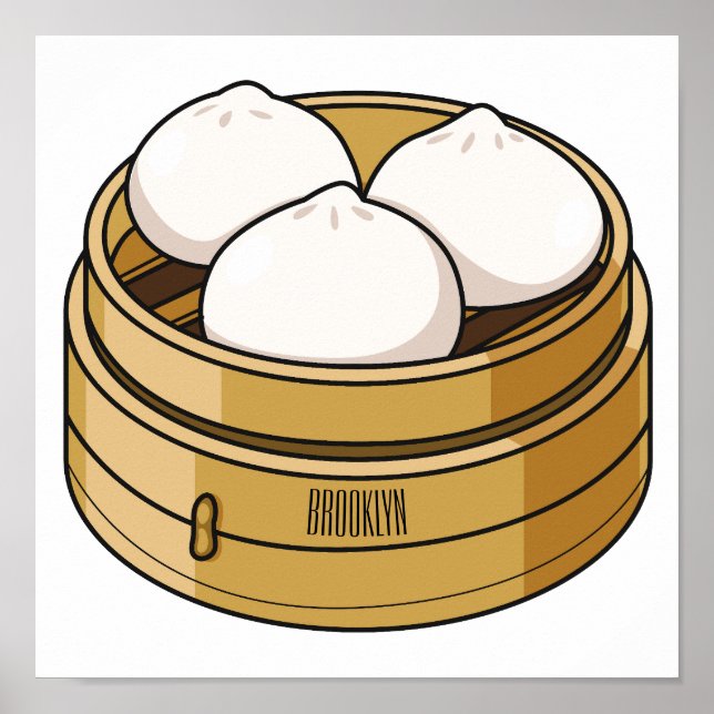 Póster Ilustración de dibujos animados de dim sum (Frente)