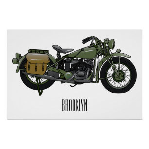 Póster Ilustración de dibujos animados de motocicleta mil