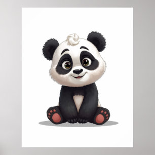 Póster Ilustración de dibujos animados de oso panda senta