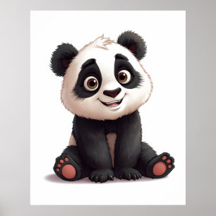 Póster Ilustración de dibujos animados de oso panda senta