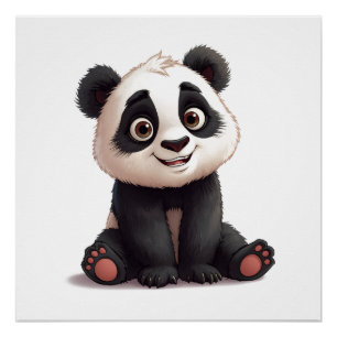 Póster Ilustración de dibujos animados de oso panda senta