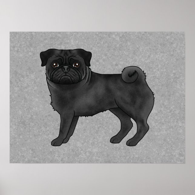 Póster Ilustración de dibujos animados de perro pug negro (Frente)