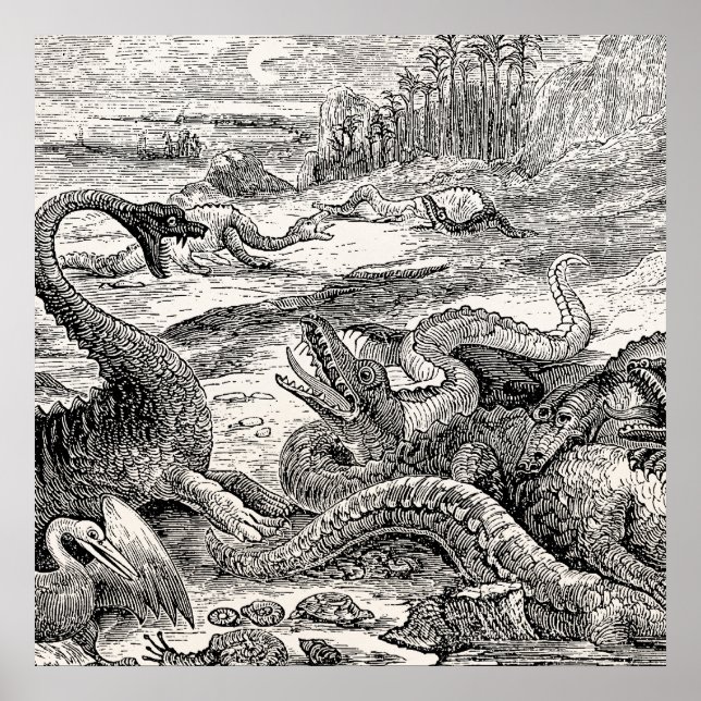 Póster Ilustracion de dinosaurios de la época de 1800 - D (Frente)
