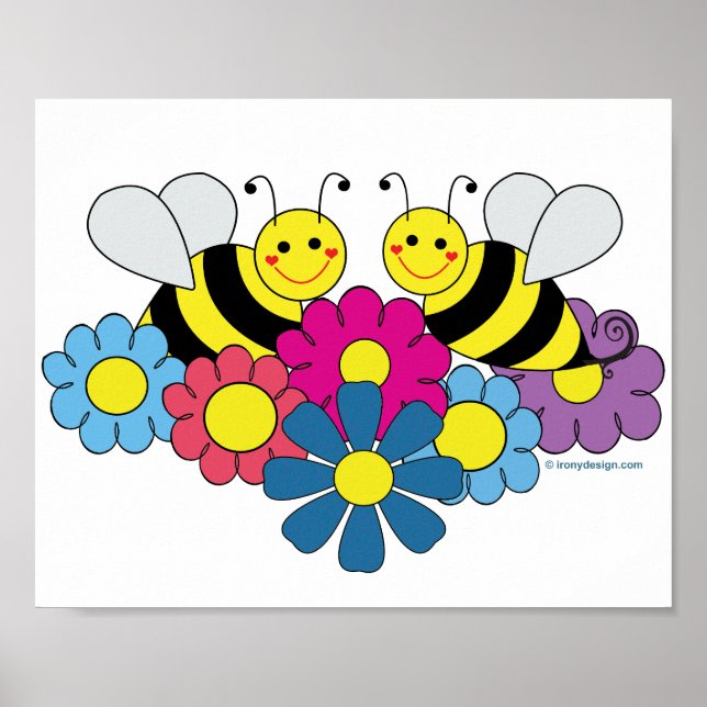 Póster Ilustracion de diseño de abejas y flores (Frente)