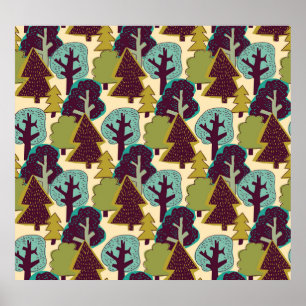 Póster Ilustracion de Doodle Trees de Color Forestal